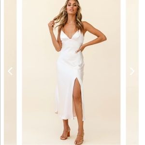 Downtown Cami Strap Front Split Satin Dress